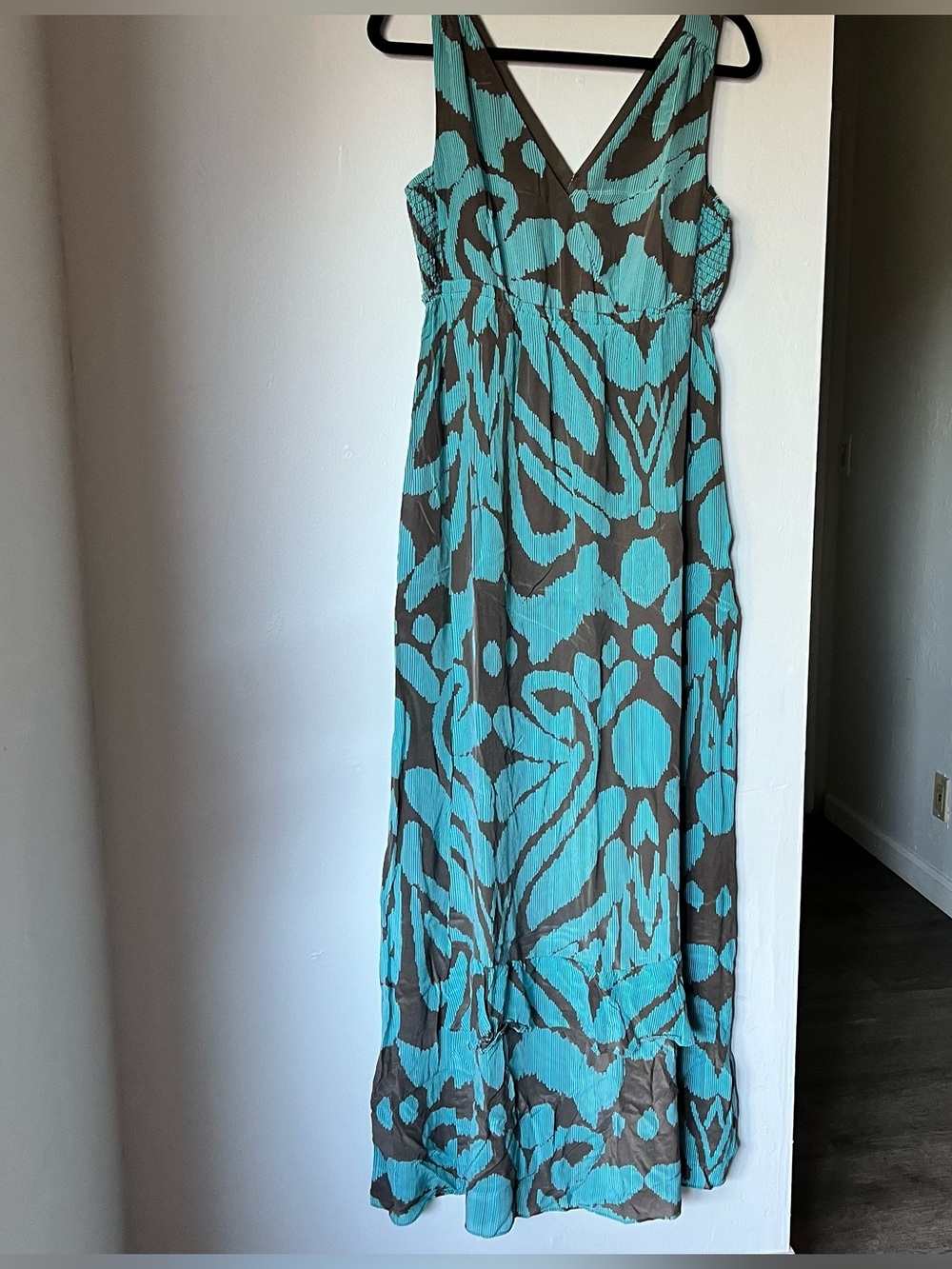 Banana Republic Turquoise and Brown V-Neck Maxi Silk Dress 4